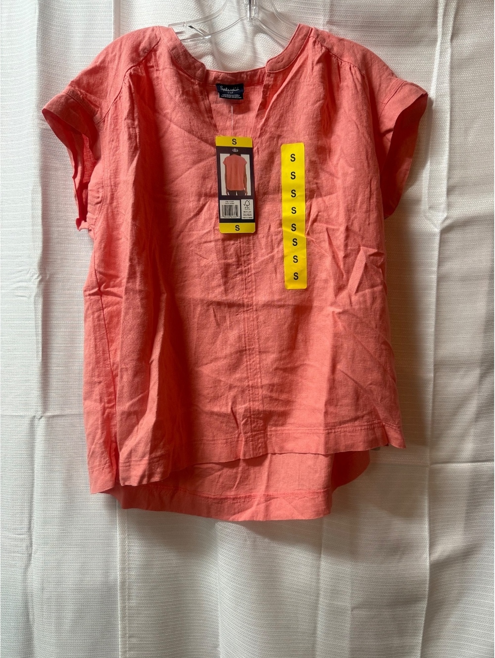 Splendid Coral Linen Blend Short Sleeve Top Size Small